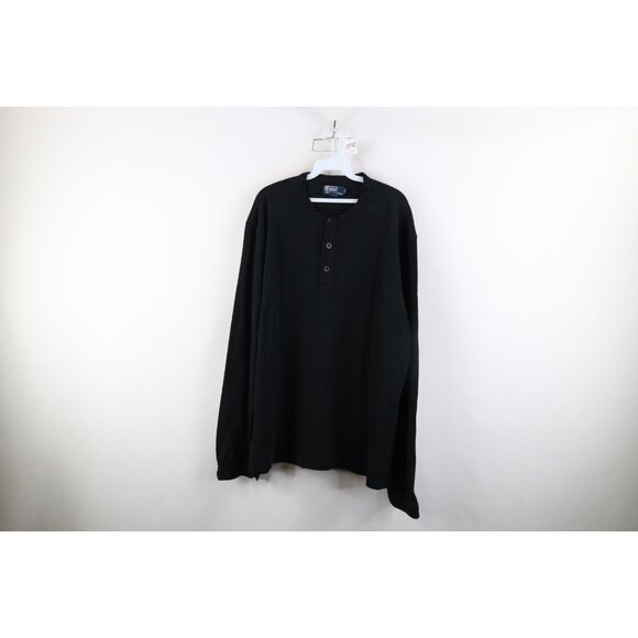 Vintage 90s Ralph Lauren Mens 2XL Faded Thermal Waffle Knit Heavy Henley T-Shirt